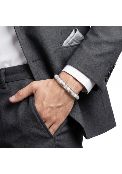 Çelik Halat Ve Ay Taşı Doğaltaş Bileklik 21 Cm Gümüş