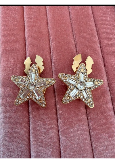 Çok Taşlı Yıldız Model Düğme Broş 2 Adet Gold