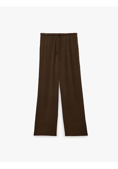 Koton Rahat Kalıp Geniş Paça Beli Bağcıklı Pantolon Kahverengi 7wal40057ık Kahve
