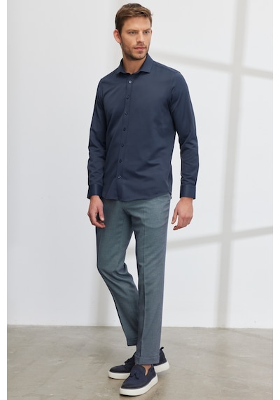 AC&Co / Altınyıldız Classics Erkek LACI Kolay Ütülenebilir Slim Fit Dar Kesim İtalyan Yaka Armürlü Gömlek Lacivert