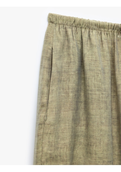 Koton Normal Bel Cepli Transparan Düz Geniş Paça Pantolon Haki Desenli 5sak40046ew Haki Desenli