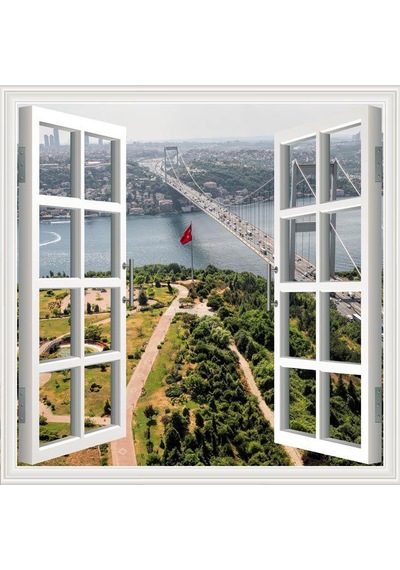 Pencere Poster Duvar Kağıdı İstanbul Köprü Yapışkanlı Sticker