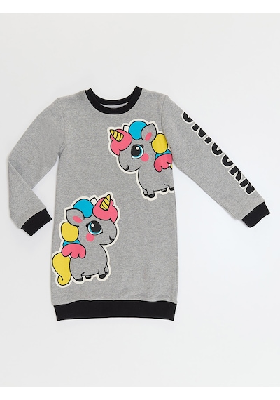 Denokids Unicorn Kız Çocuk Sweat Elbise - Gri