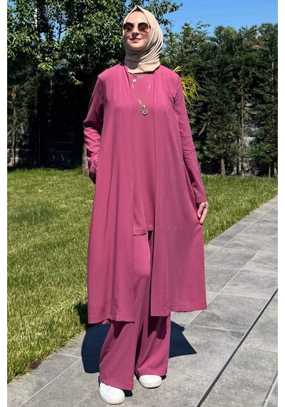 Rabia Şamlı Yaren Üçlü Takım Gül Kurusu Çok Renkli
