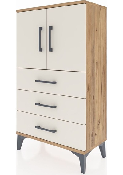 Arges Komodin 2 Raflı 3 Çekmeceli 2 Kapaklı 60x30x106 Çam-aytaşı Çam