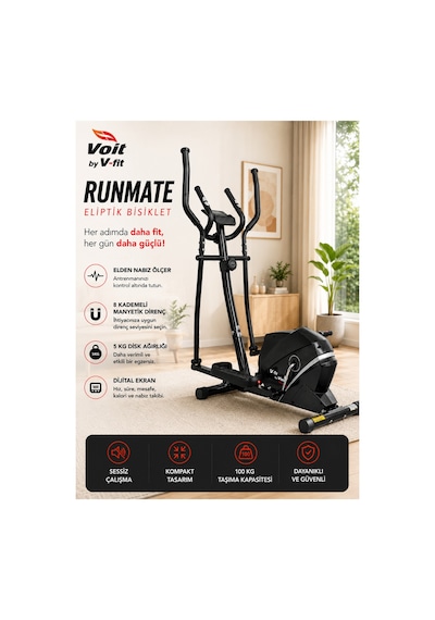 Voit V-Fit By Runmate Selesiz Manyetik Eliptik Bisiklet | Sessiz Çalışan, Elden Nabız Ölçerli