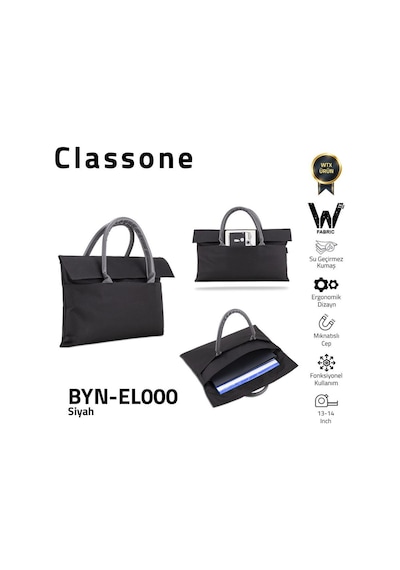 Classone Byn-el000 Wtxpro Su Geçirmez Kumaş 13-14 İnch Bayan Laptop, Notebook, Apple Uyumlu MacBook Air El Çantası- Tote Bag - Siyah