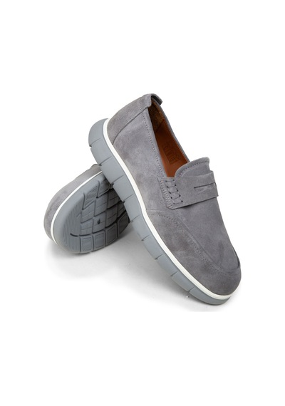 Deery Erkek Gri Hakiki Süet Loafer Ayakkabı - 02045mgrıe01