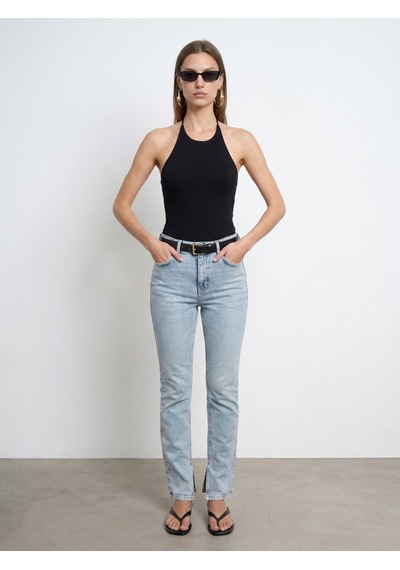 Dilvin 72326 Yanı Yırtmaçlı Straight Jean-mavi