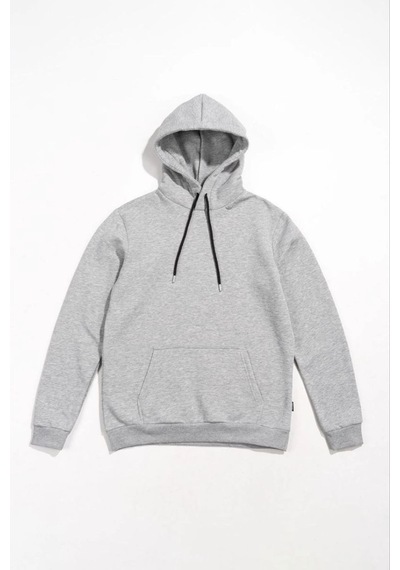 Mbb E-ticaret Kadın Kapüşonlu Kanguru Cepli 3 İplik Pamuklu Oversize Hoodie Sweatshirt - Gri