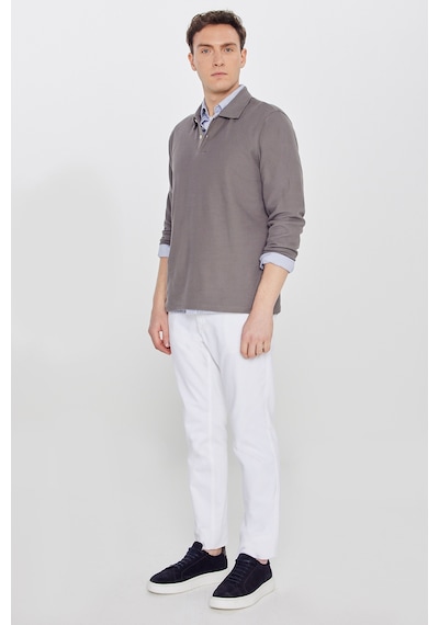 AC&Co / Altınyıldız Classics Erkek Vızon %100 Pamuk Slim Fit Dar Kesim Polo Yaka Jakarlı Triko Tişört Vizon