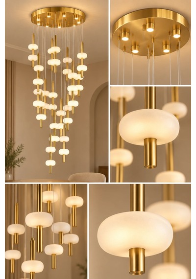 Modern Premium Gold Led Sarkıt Avize Dekoratif Lüks Salon Otel Hol Aydınlatma Avizesi 154w