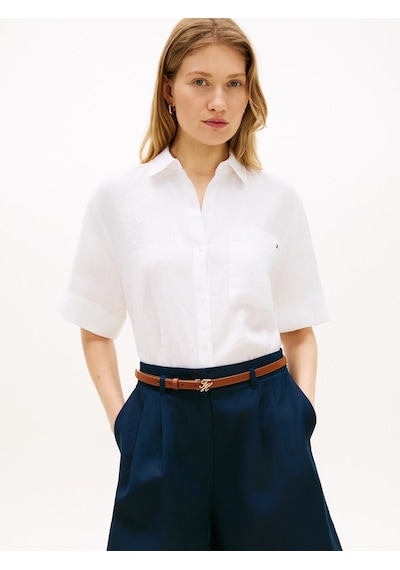 Tommy Hilfiger Ess Lınen Ss Shırt Kadın Beyaz Kk Gömlek - Ww0ww48925