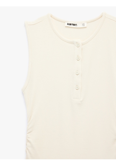 Koton Ribanalı Düğmeli Yuvarlak Henley Yaka Fitilli Atlet Sarı 6sak10407ek