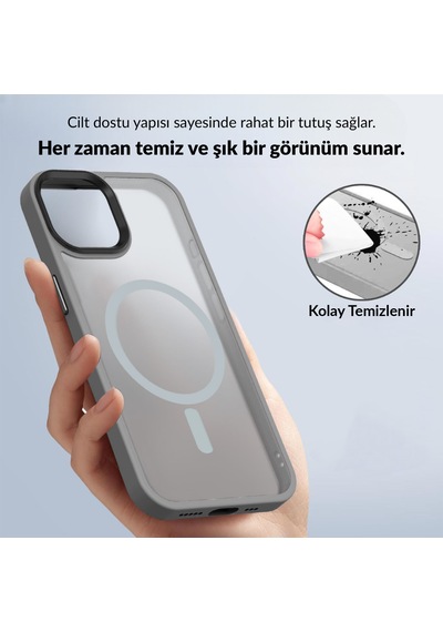 Bix İphone 13 Pro Max Magsafe Uyumlu Kılıf Tam Koruma Manyetik Darbe Emici Gece Mavisi Gri