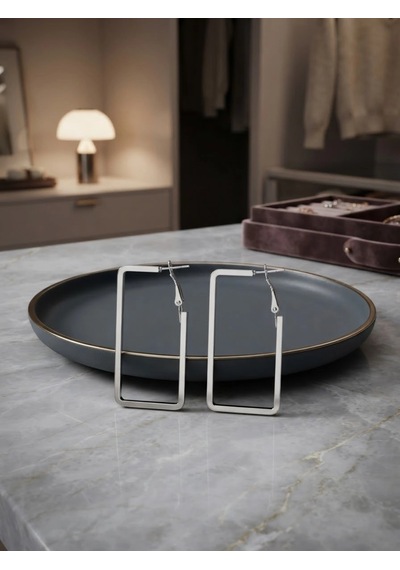 Minimalist Silver Dikdörtgen Halka Küpe Gümüş 37285473