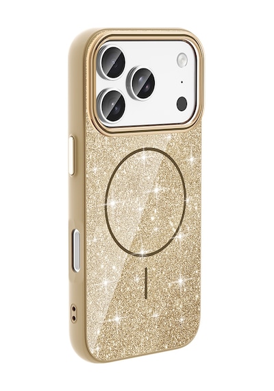 Subutu Apple Uyumlu iPhone 17 Pro Max Kılıf M-safe Şarj Özellikli Parlayan Simli Sbt Okso Kapak - Gold Altın