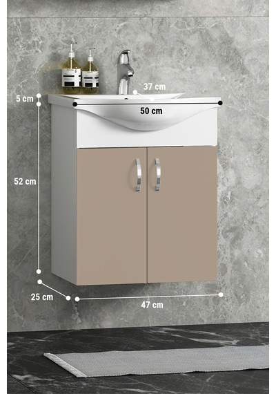 Yıldız 50 Cm Selenit Mdf Seramik Lavabolu Asma Alt Banyo Dolabı Beyaz-selenit