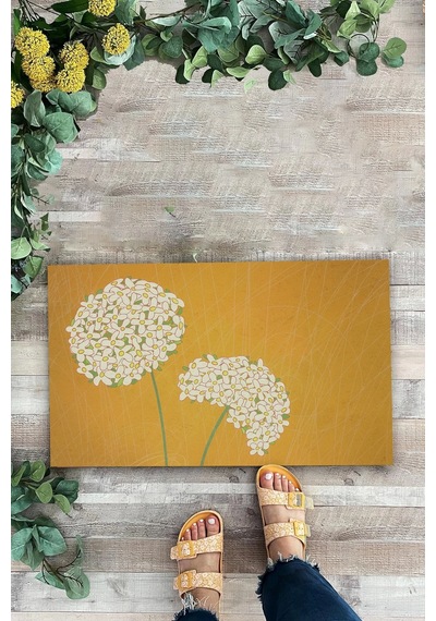 Valerine Life Kişniş Çiçeği Zarafeti Sarı Renk Welcome Hoş Geldiniz Kapı Önü Paspası 45x70cm Kahverengi