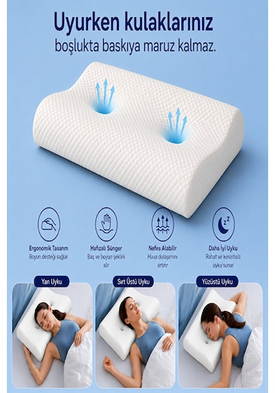 Yan Yatanlar Için Boyun Destek Yastığı Ortopedik Visco Uyku Yastığı Ergonomik Hafızalı Köpük Kontü Beyaz