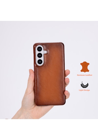 Samsung Galaxy S26 Plus Deri Telefon Kılıfı Kişiselleştirilebilir İnce Manyetik Kablosuz Şarj Uyumlu Premium Koruyucu Kılıf Tan Rengi