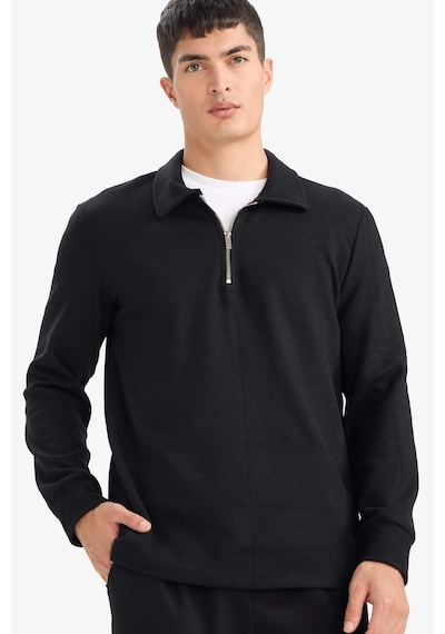 Defacto Regular Fit Polo Yaka Yarım Fermuarlı Sweatshirt F2802ax25aubk81 Siyah-bk81