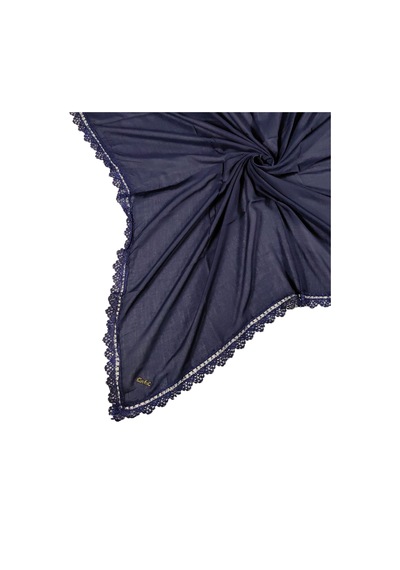 Mim Eşarp Enba Pamuklu İğne Oyalı Namaz Ve Mevlüt Örtüsü 110x110 Cm Lacivert