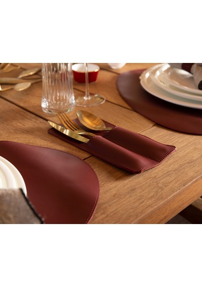 Velato Leather Place Mat Set Kahverengi