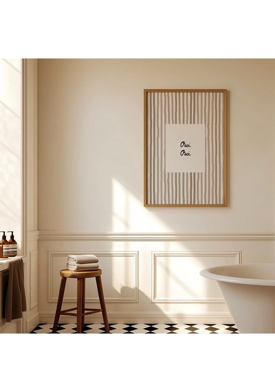 Oui Oui Banyo Baskısı: Komik Tuvalet Sanatı Çizgili Nötr Duş Odası Dekorasyonu Dijital İndirme 486