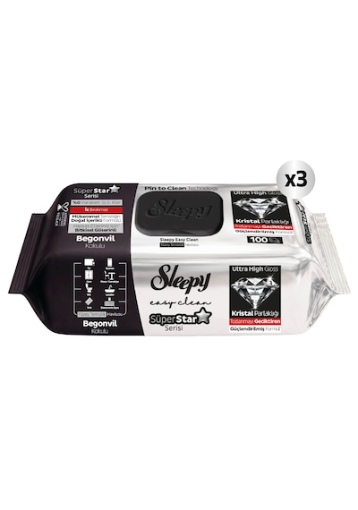 Sleepy Easy Clean Süperstar Yüzey Temizlik Havlusu Mendili Begonvil 3x100 300 Yaprak Beyaz