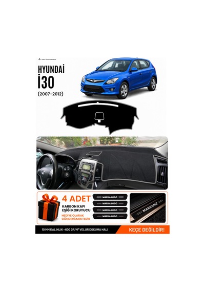 Hyundai İ30 2007-2012 Uyumlu Torpido Koruma, Torpido Örtüsü, Torpido Kılıfı - Siyah Gri