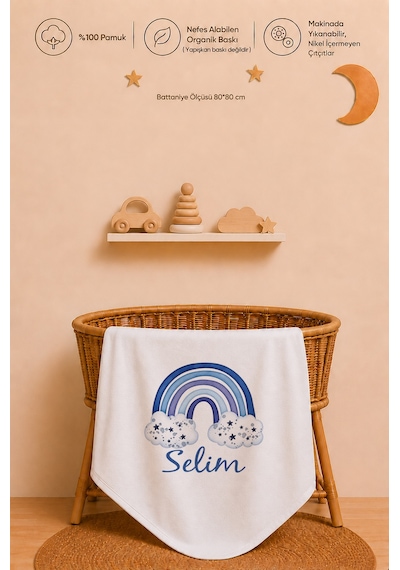 Pia Baby Kişiye Özel Erkek Bebek Tulum Set 4 Parça %100 Pamuk İsimli Organik Baskılı Battaniyeli 1101btyx Krem