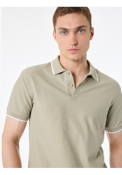 Koton Kısa Kollu Pamuklu Pike Kumaş Düğmeli Polo Yaka Slim Fit Tişört Haki 6sam10294mk