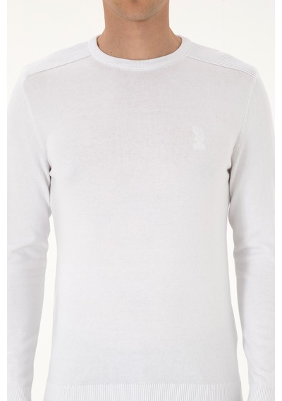 U.S. Polo Assn. Erkek Slim Fit Bisiklet Yaka Beyaz Basic Kazak 50307779-VR013
