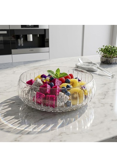 El Yapımı Büyük Boy Cam Salata Kasesi -%100 Üfleme Cam Sanatı Dekoratif Çerezlik Ve Meyvelik - 24 Cm Diğer