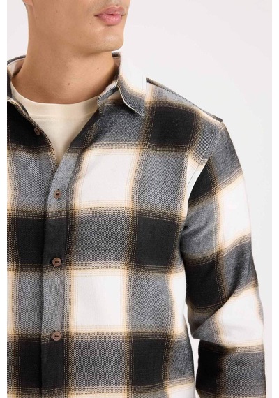 DeFacto Regular Fit Polo Yaka Kareli Flanel Uzun Kollu Gömlek D5835AX24AUBN279
