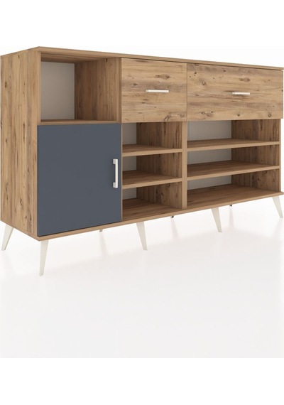 Kronos Konsol 6 Raflı 2 Çekmeceli Tek Kapaklı 176x59x99 Çam-antr Çam-antrasit/çam