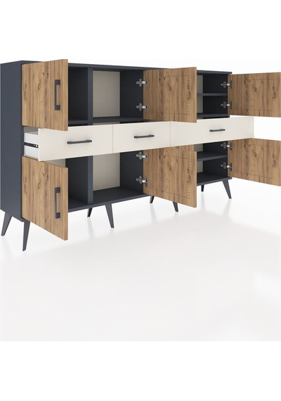 Arges Konsol 5 Raflı 3 Çekmeceli 8 Kapaklı 176x30x99 Antrasit-çam/aytaşı Atlas Çam/aytası - Antrasıt