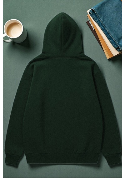 Uyguntarz Unisex Renkli Kurdele Baskılı Kapüşonlu Sweatshirt Yeşil