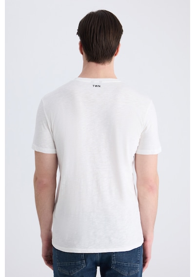 Twn Slim Fit Ekru Düz %100 Pamuklu T-shirt 4ec1447011072 E01