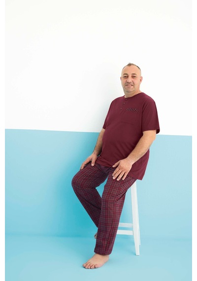 Aydoğan Erkek Pijama Takımı Büyük Beden & Battal Kısa Kol Bordo