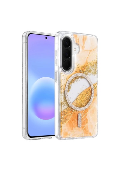 Onegif Samsung Uyumlu Galaxy A56 Lotus Simli Magsafe Kapak - Turuncu