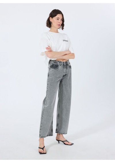 Hugo Gri Kadın %100 Pamuk Straight Denim Pantolon 50539781
