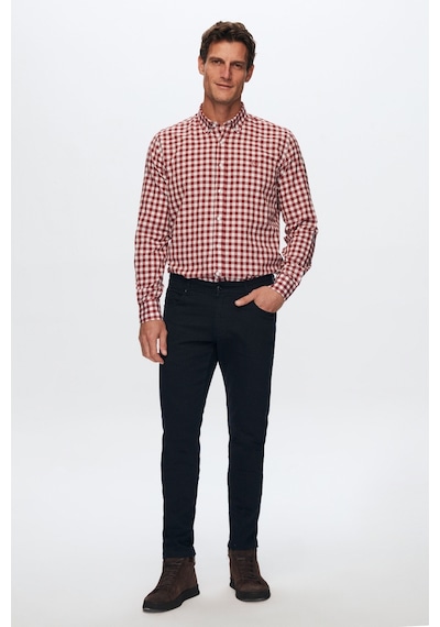 D'S Damat Ds Damat Slim Fit Bordo Kareli Ekoseli Gömlek 7HC02ORT09265 Bordo