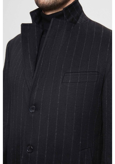 D's Damat Ds Damat Regular Fit Siyah Çizgili Yünlü Palto 1hf083220016m 001