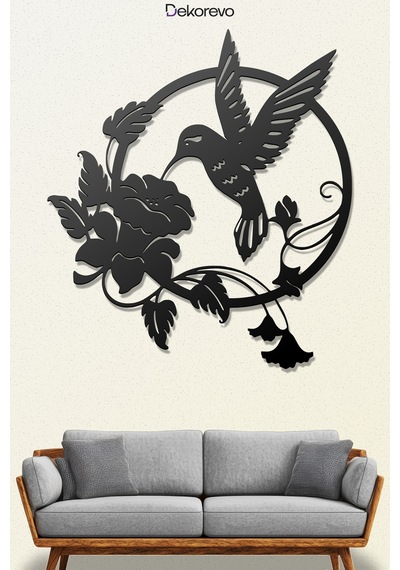 Bahar Neşesi: Kanat Çırpan Sinek Kuşu Metal Duvar Tablosu - Metal Duvar Sanatı - Siyah - 65 X 75 Cm