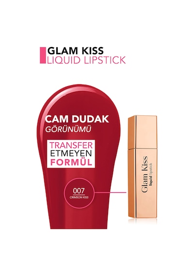 Flormar Glam Kiss Yüksek Pigmentli & Nemlendirici Cam Dudak Görünümlü Parlak Bitişli Ruj 007 Crimson Kiss