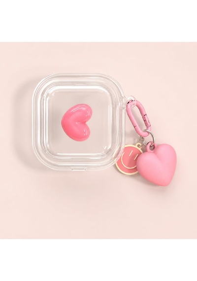 Samsung Galaxy Buds 4 / Buds 4 Pro İle Uyumlu Heartpop 3d Kalpli Şeffaf Kulaklık Kılıfı Pembe Karabinalı, Kalp Ve Smiley Charm Aksesuarlı Koruyucu Kulaklık Kabı