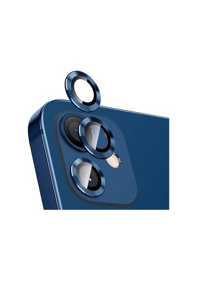 Ally Apple Uyumlu iPhone 12 - 12 Mini 3D Metal Çerçeveli Kamera Lens Koruyucu Mavi
