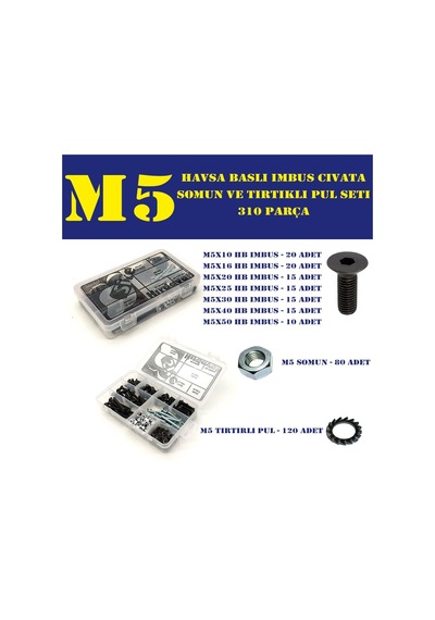310 Parça M5 Havşa Baş Imbus Civata Somun ve Pul Seti